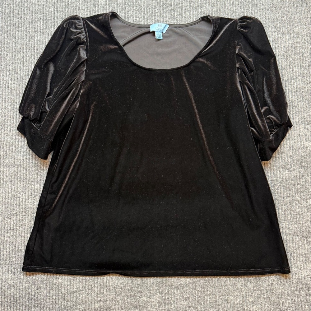 CeCe Black Velvet Puff Sleeve Blouse Top‎ Scoop Neck Dressy Party Womens XL